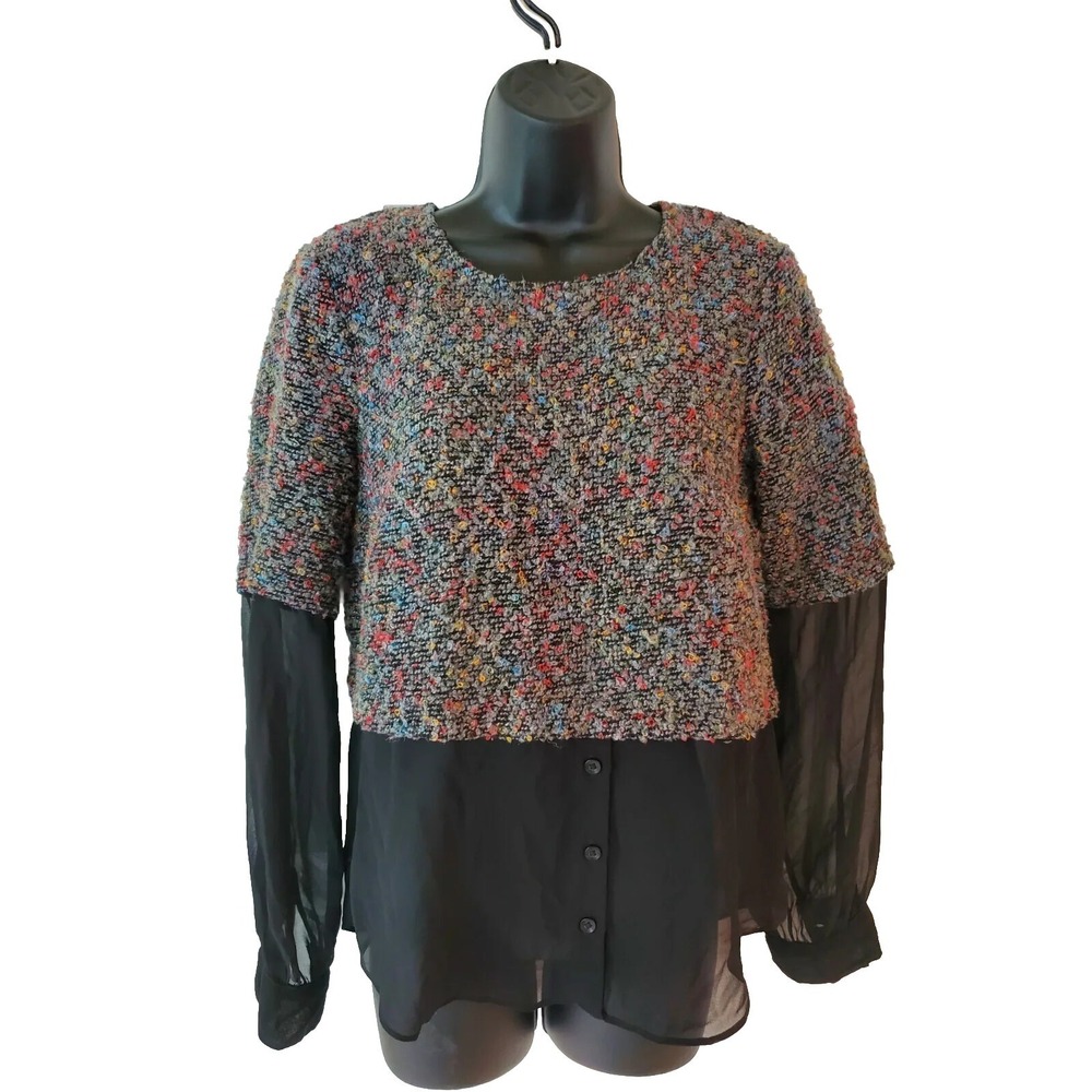 BCB Generation Women's SZ XS Multicolor Sweater Top Sheer Sleeves New With Tags